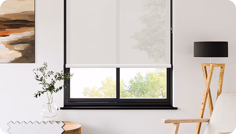 Minimalist motorized blinds Dubai window