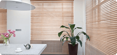 Light wood horizontal blinds kitchen