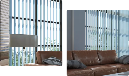 blue vertical blinds on large windows dubai