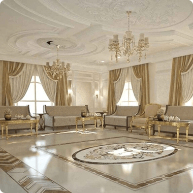 Premium Gold Silk curtains in luxury hall