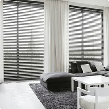 Modern horizontal blinds grey sofa