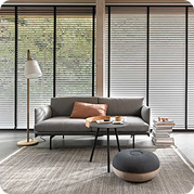 Modern grey lounge with Venetial Blinds Dubai