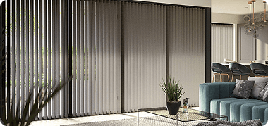 Beige vertical blinds spacious room