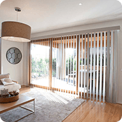 Natural wood vertical blinds patio