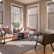 Contemporary living room Venetial Blinds in Dubai.