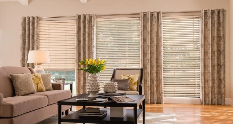 pair curtains and blinds