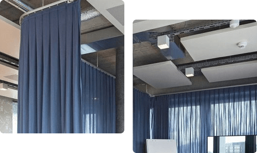 Blue office curtains